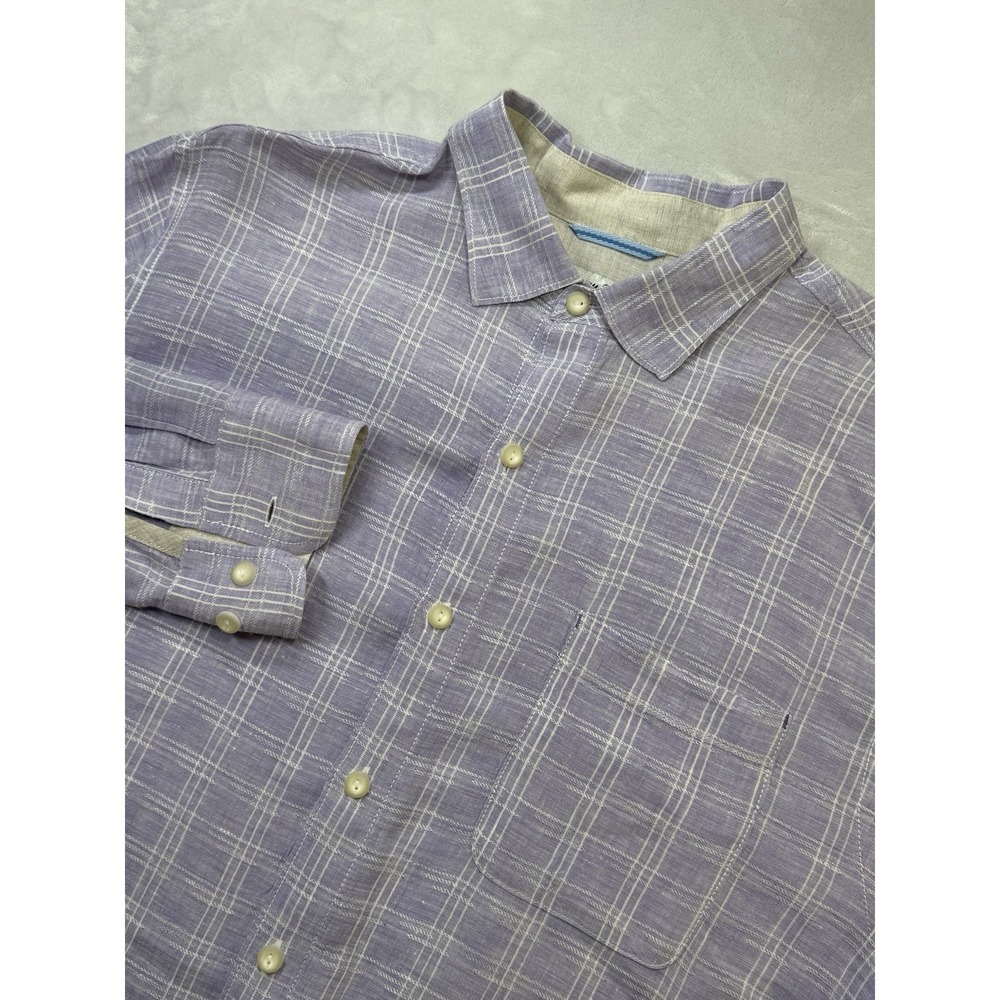 Tommy‎ Bahama Ventana Purple Lilac Plaid 100% Linen L/S Men's L Button Up Shirt